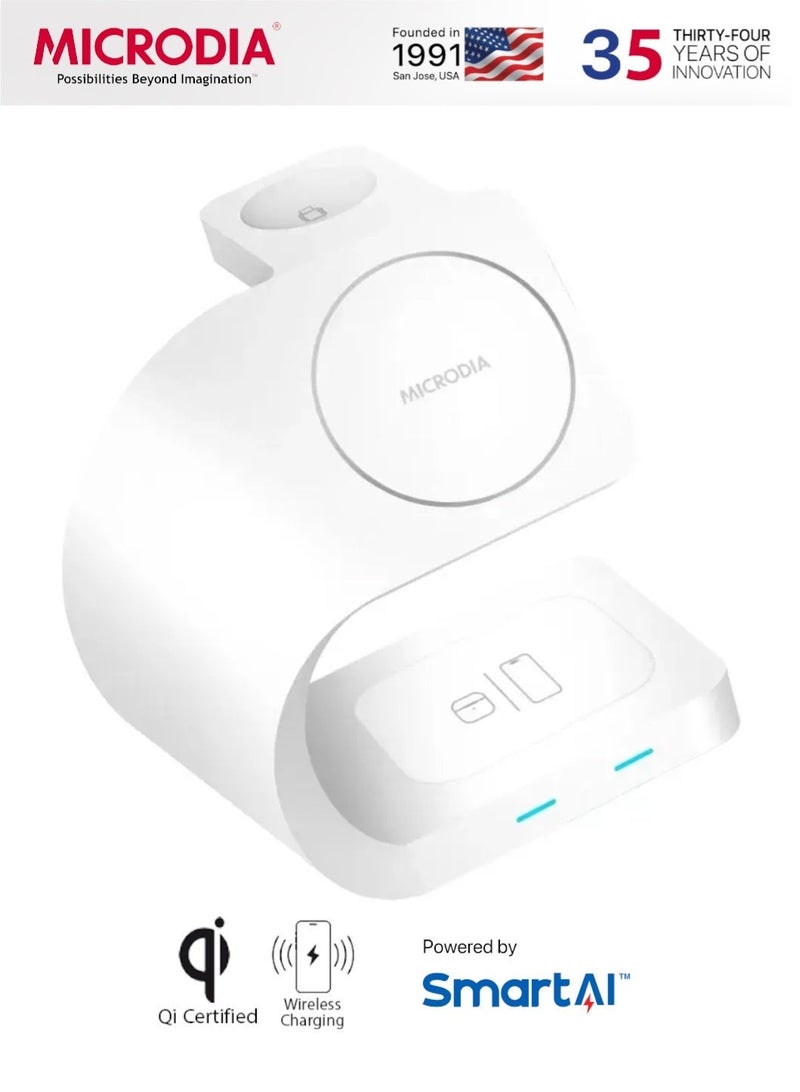 MICRODIA 【MICRODIA】 SNAPStation Curve 5-in-1 Magnetic Wireless Charging Station, 23W Fast Charge Stand for iPhone, Watch & AirPods - White - Image 1
